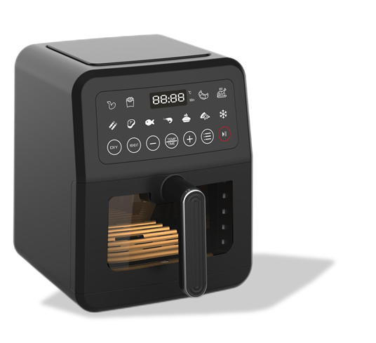 5L air fryer color black with visible window drawer and touch screen panel