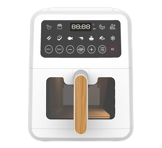 5L air fryer color white with visible window and touch screen panel