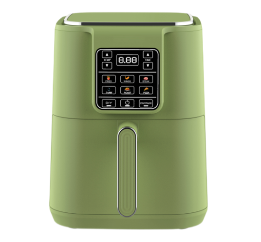 6L air fryer color green with colored indicators and customizable plastic housing