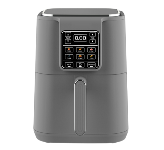 6L air fryer color grey with colored indicators and customizable plastic housing